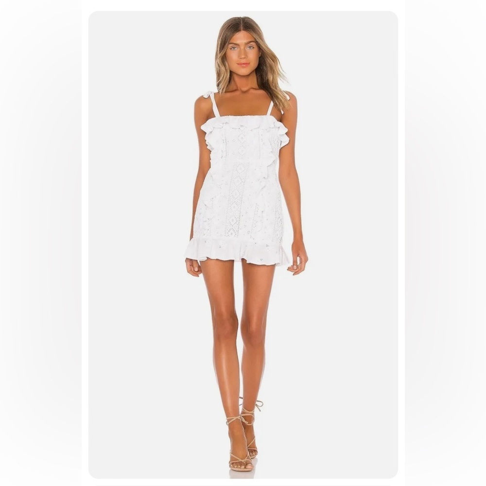 MAJORELLE Mara Mini Dress White Eyelet Ruffle Bridal Wedding Event Summer